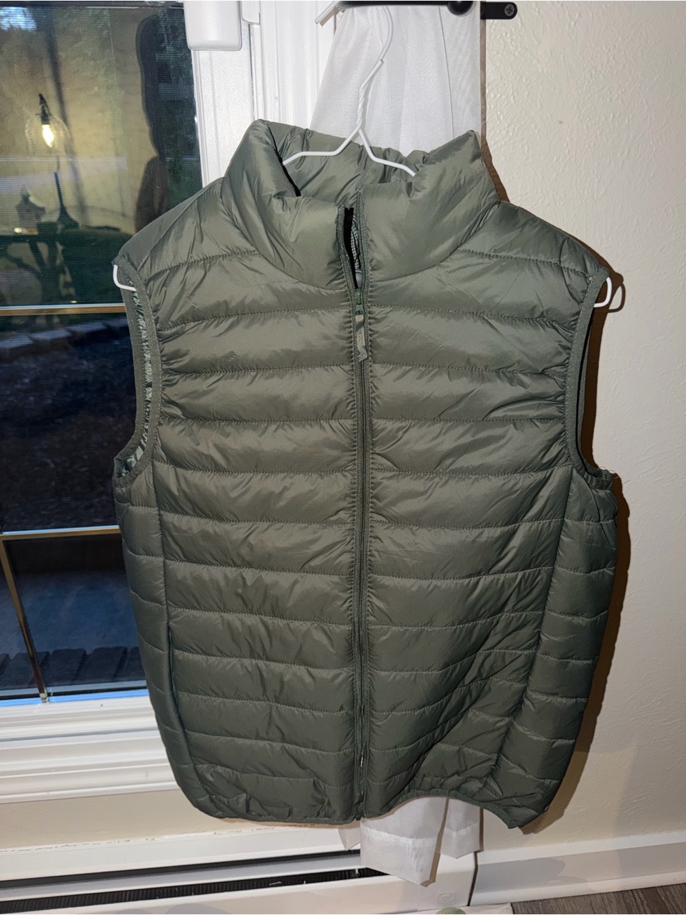 Men's Olive Quilted Puffer Vest with Stand Collar